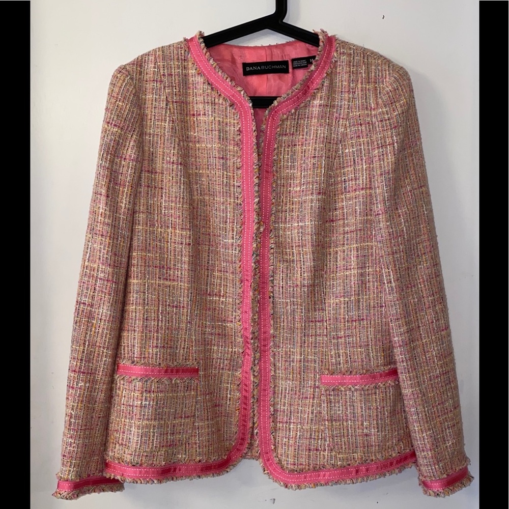NWT Dana Buchman Raw Edge Pink Boucle Tweed Jacket